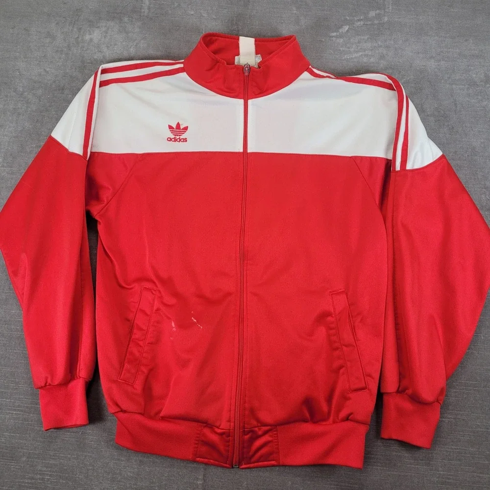 Vintage 80's Adidas Trefoil‎ Track Jacket Red White Colorblock Mens Zip Up Small